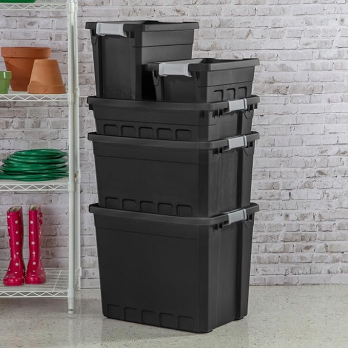Sterilite 18-Pack Plastic Storage Bins with Lids Stackable Containers 7.5 Gallon Black