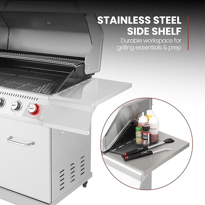 Royal Gourmet GA6402S 6-Burner Propane Gas Grill with Side Burner and Warming Rack 74000 BTUs Cabinet Style Outdoor BBQ Grill for Barbecue Grilling &amp Backyard Cooking Silver