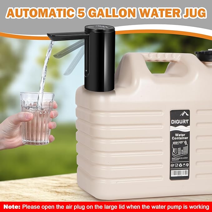 5 Gallon Water Jug with Electric Water Dispenser 2000mAh Automatic Type-C Rechargeable Water Pump BPA Free Camping Water Container Tank No Leakage