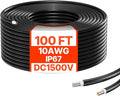 VEVOR 100FT Solar Panel Wire 10AWG Tinned Copper PV Cable 6mm² IP67 Waterproof XLPE Insulation Outdoor Extension Cord for RV Boat Home Solar Black