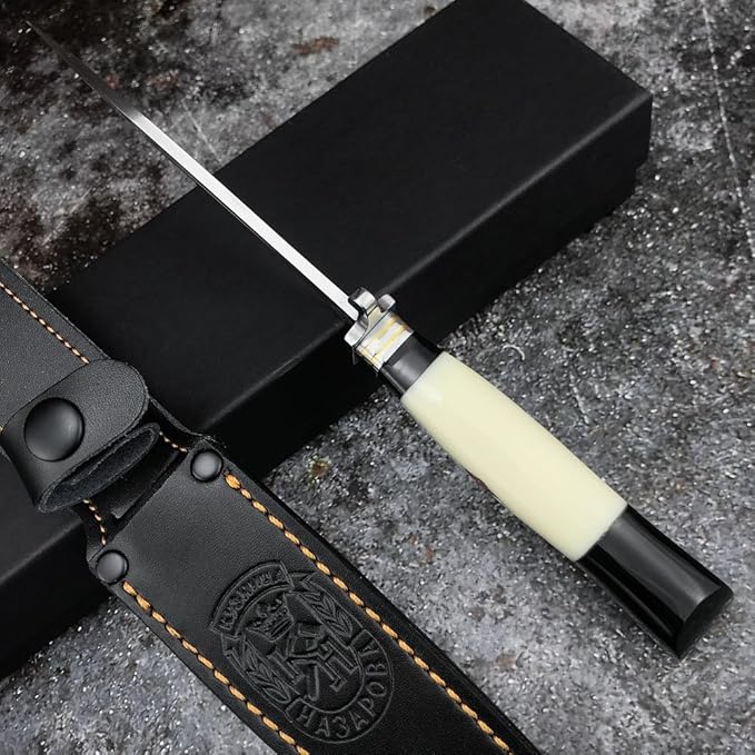 Russian Finka-NKVD KGB Fixed Blade Knife Heavy Duty 440C Steel Full Tang KnifeResin HandleOutdoor Knives for Tourist Fishing CampingGift PU Sheath