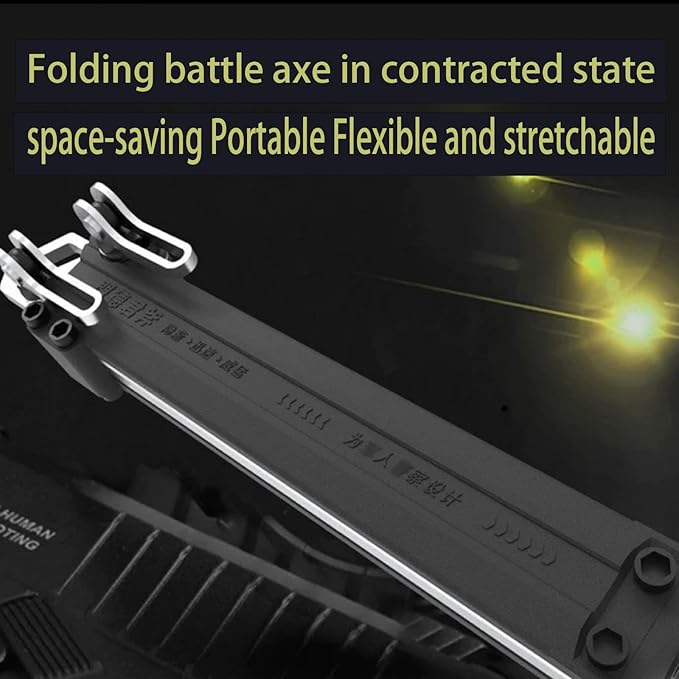MDJXE Morphing Tactical Axe - 1S Quick Deployment Folding Survival Hatchet with 1065 High Manganese Steel Mechanical Gear Structure Extendable Handle Heavy Duty Camping &amp Emergency Tool (B)