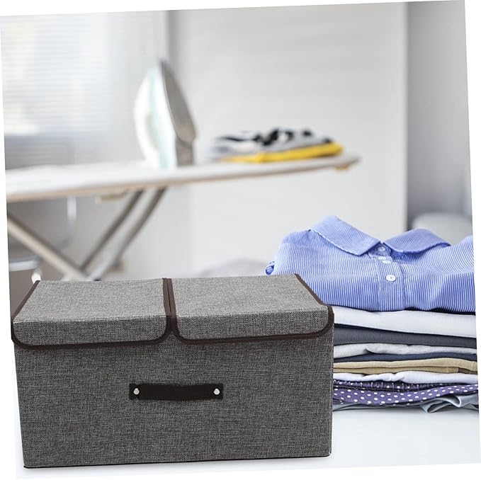Cabilock Cotton Fabric Double Lid Storage Box Collapsible Organizer Large Capacity for Clothes Toys Books