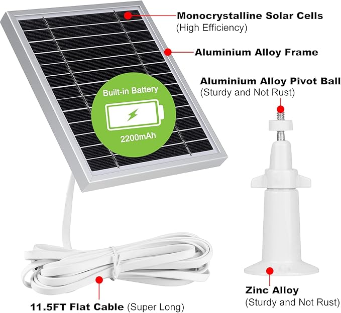 UYODM Solar Panel Compatible with SimpliSafe Outdoor Security CameraPower Your SimpliSafe Outdoor Camera continuously AL Alloy Frame Durable and Sturdy - Silver