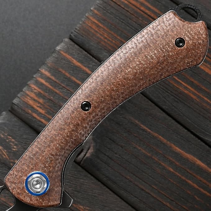 Sitivien ST147 Folding Pocket KnifeBlack Stonewashed 14C28N Steel Blade with Micarta Handle Utility Knife EDC Tool Knife for Outdoor CampingHikingHunting(Brown)