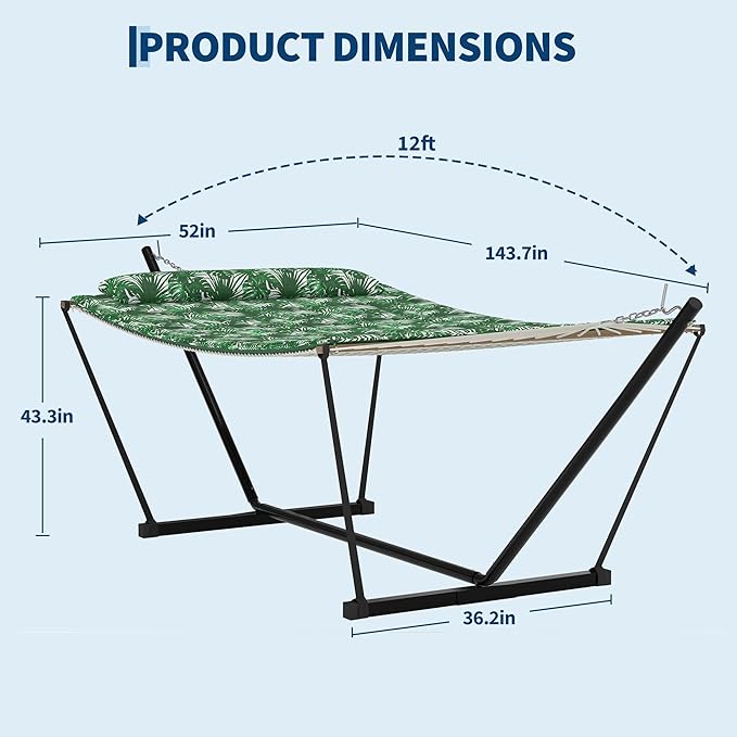 2 Person Outdoor Hammock with Stand Person Cotton Rope Hammock with Polyester Pad Portable Hammock with Carrying Bag for Patio Garden Beach Backyard Camping