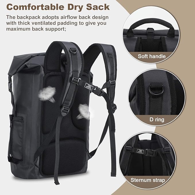 MIER Dry Bag Waterproof Backpack 30L Dry Sack Heavy Duty Roll-Top Closure for Kayaking Beach Boating Swimming Surfing