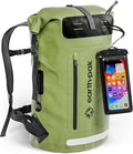 Earth Pak Waterproof Backpack - Heavy Duty Roll-Top Closure with Easy Access Front-Zippered Pocket and Cushioned Padded Back Panel for Comfort with IPX8 Waterproof Phone Case