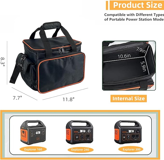 Joramoy Carrying Case Bag for Jackery Power Station Explorer 160/240/300 Portable Power Storage Waterproof Travel Case with Anti-Slip Bottom and Multiple Pockets for Charging Cable and Accessories