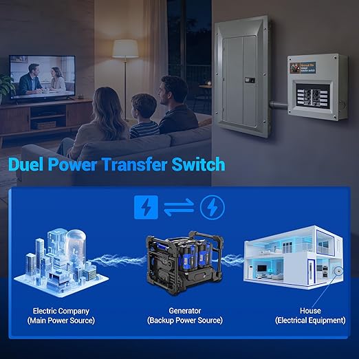 50 Amp Transfer Switch RV Replacement for Generac 9854 Pre-Wired 10-Circuit 50A Manual Transfer Switch Compatible with Portable Generators