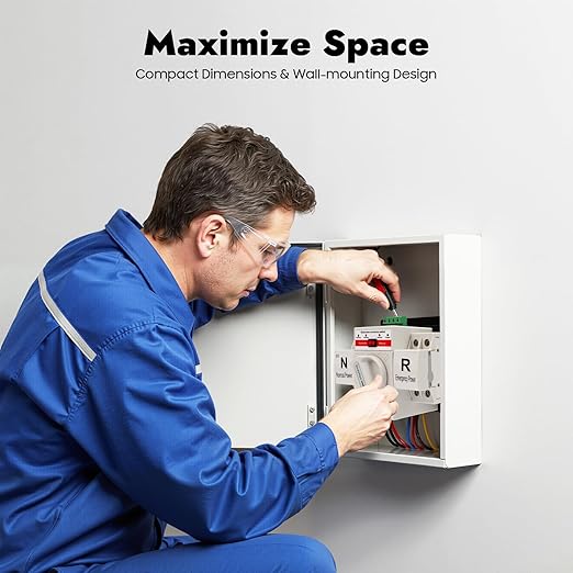 63A 110V Dual Power Automatic Transfer Switch Manual Transfer Switch 50/60Hz Din Rail Mounted Mini ATS 2/3/4P 63/32A for Hone Generator and Backup Power RV (2P 63A White)