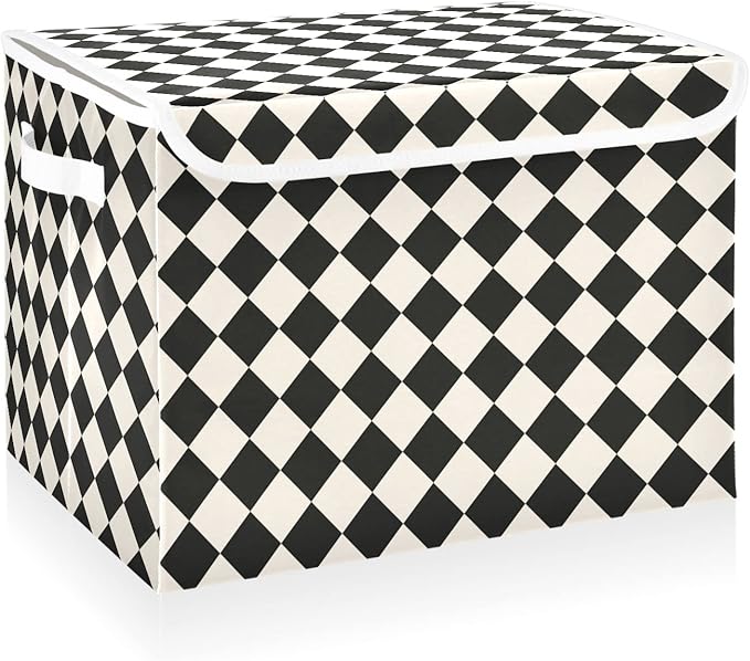 CaTaKu Large Fabric Storage Bins With LidsBlack and White Checkered Storage Boxes With Handles for Organizing Clothes Collapsible Storage Cube Bins Baskets for Shelves