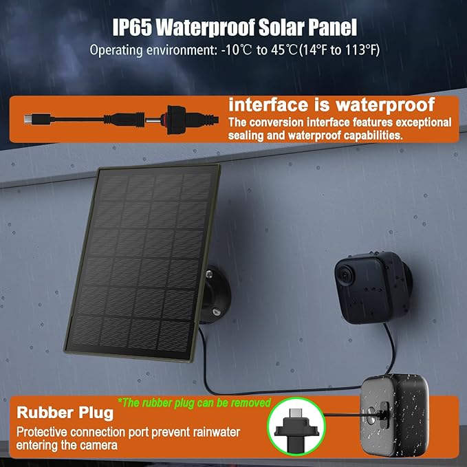 6000 mAh Solar Panel for Security Camera 3W Build in Battery 5V Micro USB &amp USB-C &amp DC3.5mm Port for Stick Up and Outdoor Battery Camera Waterproof Adjustable Panel Mount 9.8ft Cable