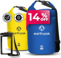 Earth Pak Waterproof Dry Bag - Roll Top Waterproof Backpack Sack (Blue 55L &amp Yellow 30L)