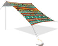 xigua Boho Tribal Aztec Beach Tent Sun Shelter with Carrying Bag - Silver Coated Oxford Fabric Beach Canopy for Beach Camping Fishing - Includes Windproof Ropes Sandbags &amp Stakes