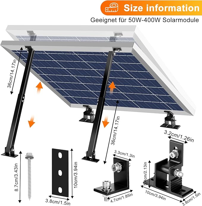 Solar Panel Mount Aluminum Alloy Adjustable Solar Panel Tilt Mount Brackets Black Baking Paint Anti-Corrosion Solar Panel Stand Suitable for 50W 70W 100W 150W 200W 300W 400W
