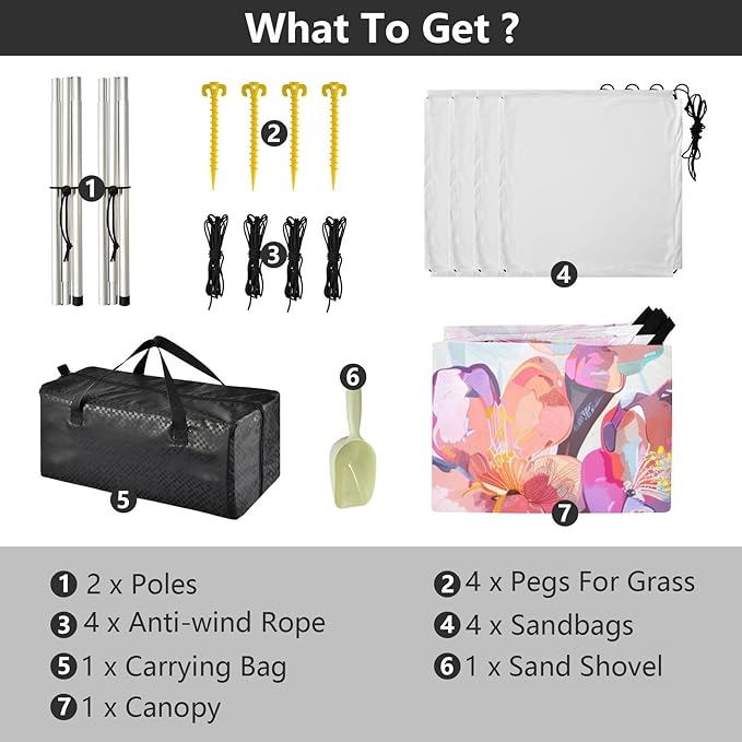 ALAZA Cherry Blossom Watercolor Beach Tent Sun Shelter UPF50+ Protection Beach Shade Canopy w/ 4 Sandbags for Outdoor Camping Fishing Backyard Fun Picnic 10x9 ft