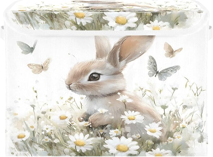 senya Easter Baskets Collapsible Storage Bins with Lids Bunny Butterfly Flower B Storage Boxes Clothes Baskets for Organizing