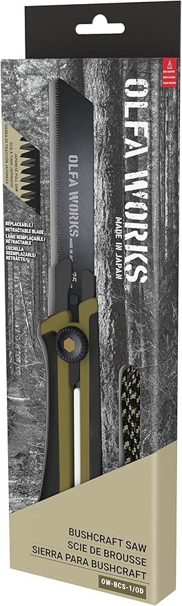 OLFA Works OW-BCS-1/OD Bushcraft Japanese Pull Saw Serrated Replacable and Retractable Carbon Tool Steel Blade - Great for Trimming Branches Woodwork and other Bushcraft or Outdoor Activities - Rach