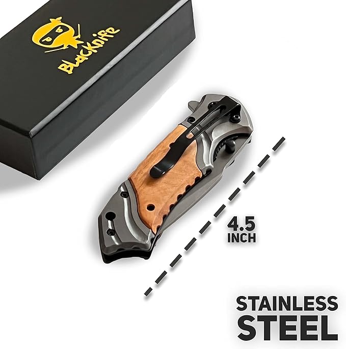 BlacKnife Pocket Knife For Men Folding Pocket Knife with Wooden Handle and Clip – Ideal Knife for Camping Hunting DIY (Happy Anniversary)