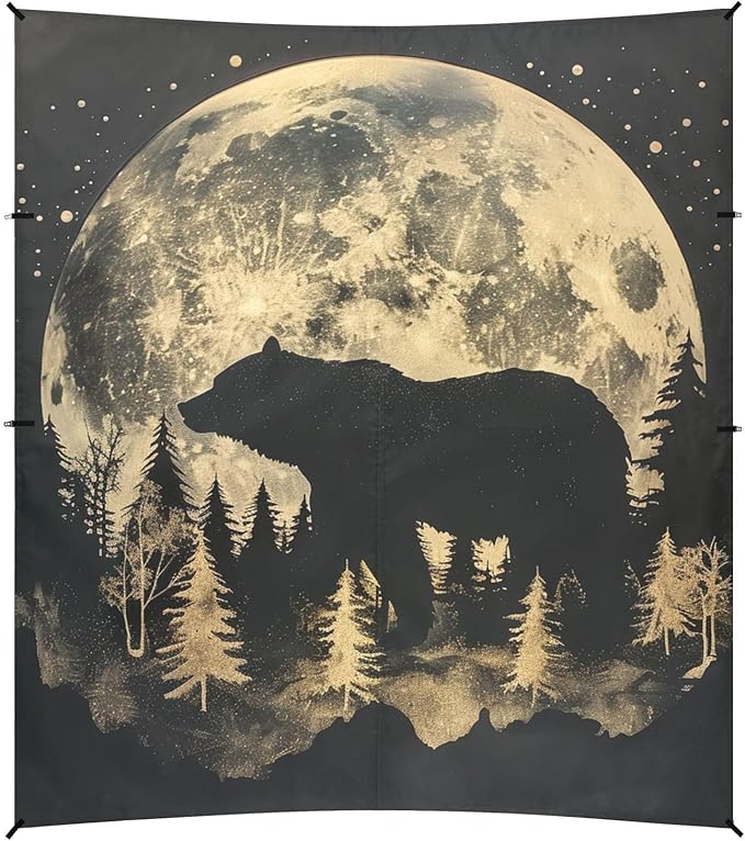 ALAZA Moon Bear in Forest on Black Beach Tent Sun Shelter Portable Canopy Sunshade for Outdoor Camping Picnics Backyard Fun 10x9 ft