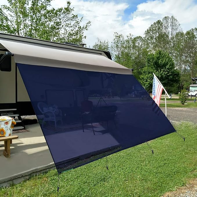 Tentproinc RV Awning Sunshade Screen 8' X 20' 3'' (Fit for 21' Awning) Mesh Sun Shade for RV Awning Sunscreen Block UV Glare Motorhome Camping Trailer Awning Shadescreen - 3 Year Warranty (Navy Blue)