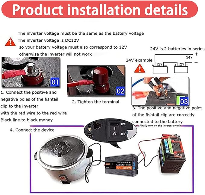 5000W Pure Sine Wave Power Inverter DC 12V/24V to AC 120V Converter for RV Solar Truck &amp Home with LCD Display &amp Dual Cooling Fans – Off-Grid Power for Refrigerator Tools 24v-5000w