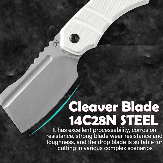 KANSEPT Knives Korvid S Fixed blade Hunting Camping Hiking Knife with 2.9''14C28N Blade Cleaver White G10 Handle Kydex Sheath for Men Women Everyday Carry G2030A2