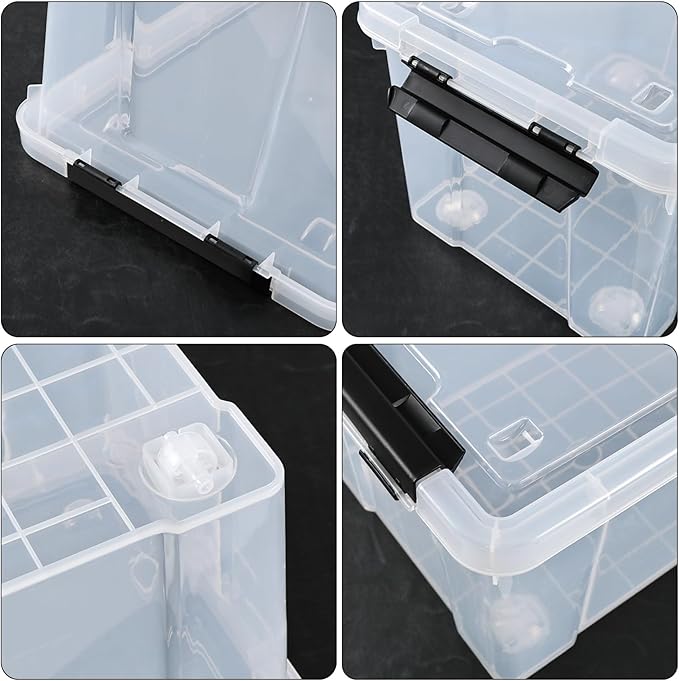22 Qt Latching Storage Box Stackable Bin with Latch Lid Plastic Storage Container Tote Clear 4-Pack