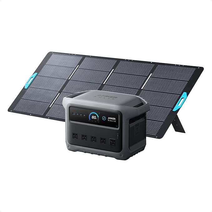 Anker SOLIX C1000 Gen 2 Portable Power Station with 400W Solar Panel 2000W (Peak 3000W) Solar Generator Full Charge in 49 Min 1024Wh LiFePO4 Battery for Home Backup Power Outages and Camping