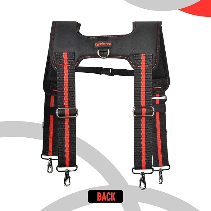 Heavy Duty Tool Belt Suspenders – Adjustable X-Back Padded Shoulder Harness with Universal Hooks – Tactical Work Suspenders for Electricians Carpenters Construction