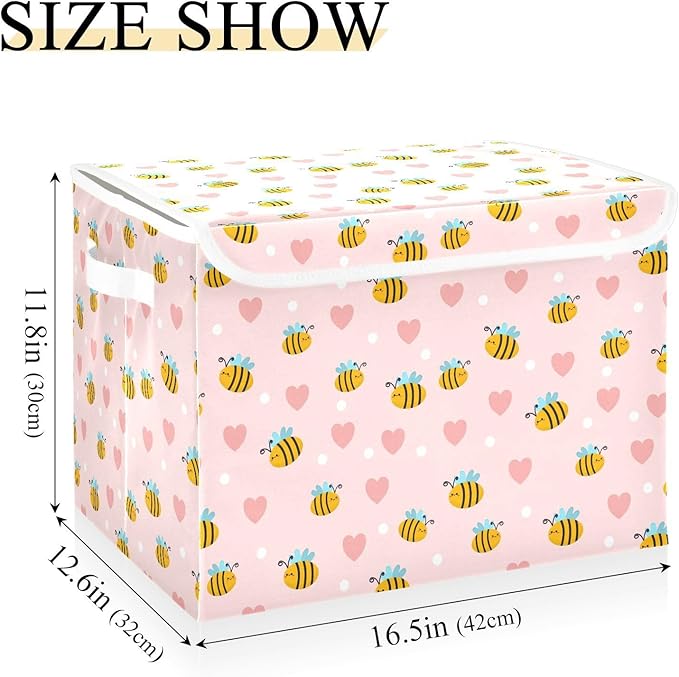 Honey Bee Lidded Home Storage Bins Closet Storage Bins Foldable Oxford Fabric Storage Box for Home Bedroom Closet Office (16.5x12.6x11.8 in)