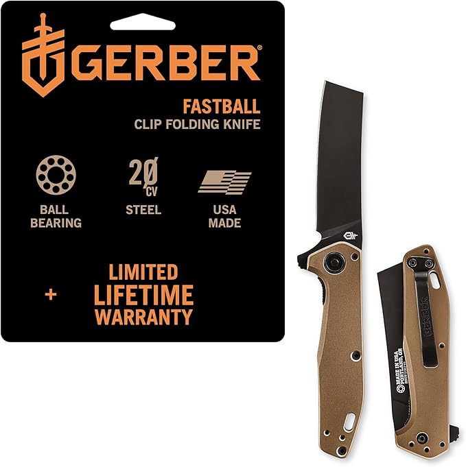 Gerber Gear Fastball Cleaver - Durable Folding Knife with Lock - Premium EDC Gear - 3 - Made in USA - Coyote Brown