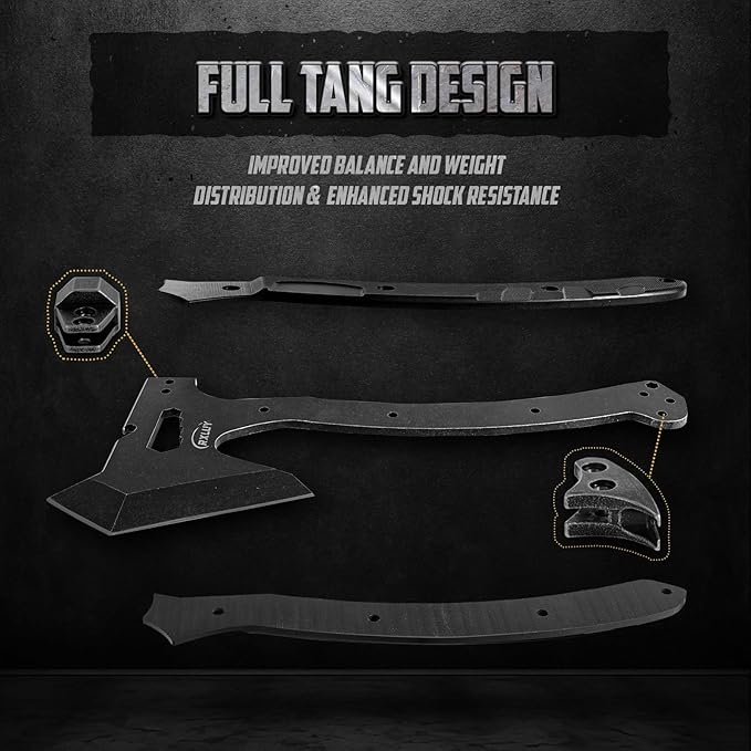 Tactical Axe with G10 Handle Camping Survival Hatchet Multifunctional Outdoor Hiking Heavy Duty Full Tang Tomahawk Tools with Hammer Unique Design Crowbar Leather Sheath (Black)