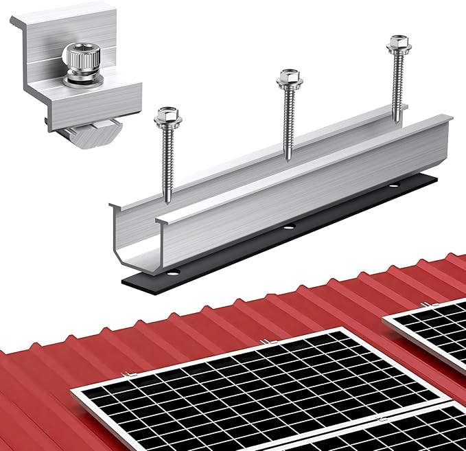 Anbte Solar Panel Bracket Kit 6 Pcs 7.87 in Aluminium Solar Panel Mounting Rail 30mm/35mm Solar Panel End Clamps Solar Panel Brackets for Metal Roof Tin Roof Flat Roof Sheet Roof RV Silver