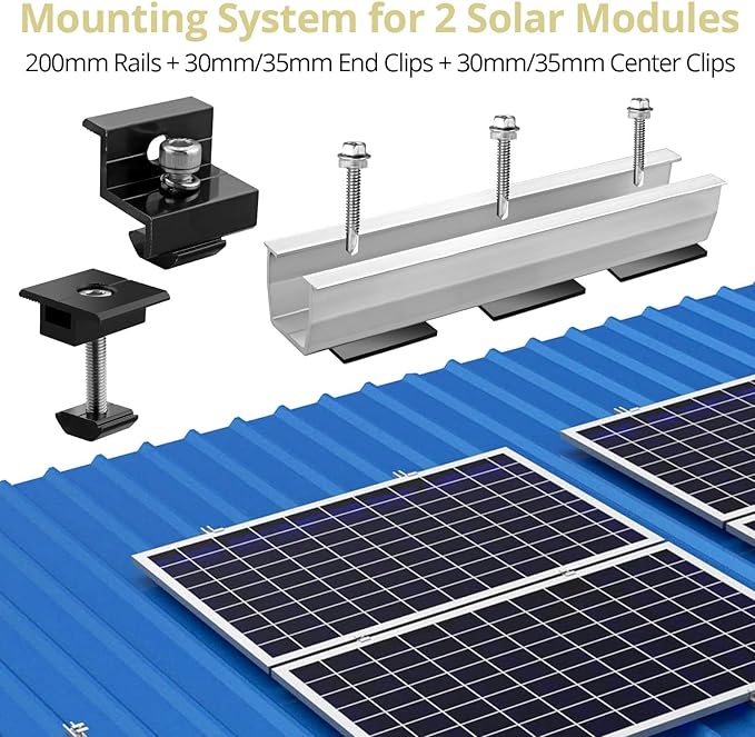 Anbte 6Pcs Solar Panel Bracket Kit Aluminium Solar Panel Roof Mounting Kit 7.87 Mounting Rail 30mm/35mm Solar Panel Mounting Brackets for Metal Roof Tin Roof Flat Roof Sheet Roof