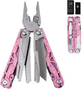 Multitool 15-in-1 Full-Size Lightweight EDC Multi-Purpose Pliers Nylon Bag Camping Knives &amp Tools Tactical Outdoor Gear Mens Gifts Ideas Gifts for Hunters Men who have Everything (Pink)