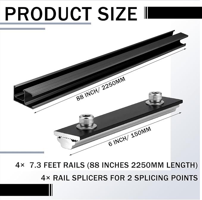 Tandefio Solar Panel Mounting Kit for 4-5 Solar Panels Panel Kit for Shingle Roof Adjustable with Clamps L Shape Brackets 88 Inch Rails(Black)