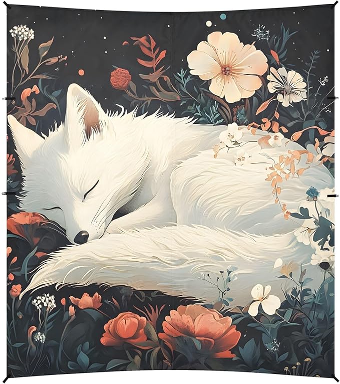 ALAZA White Fox Sleeping with Flower Beach Tent Sun Shelter Portable Canopy Sunshade for Outdoor Camping Picnics Backyard Fun 10x9 ft