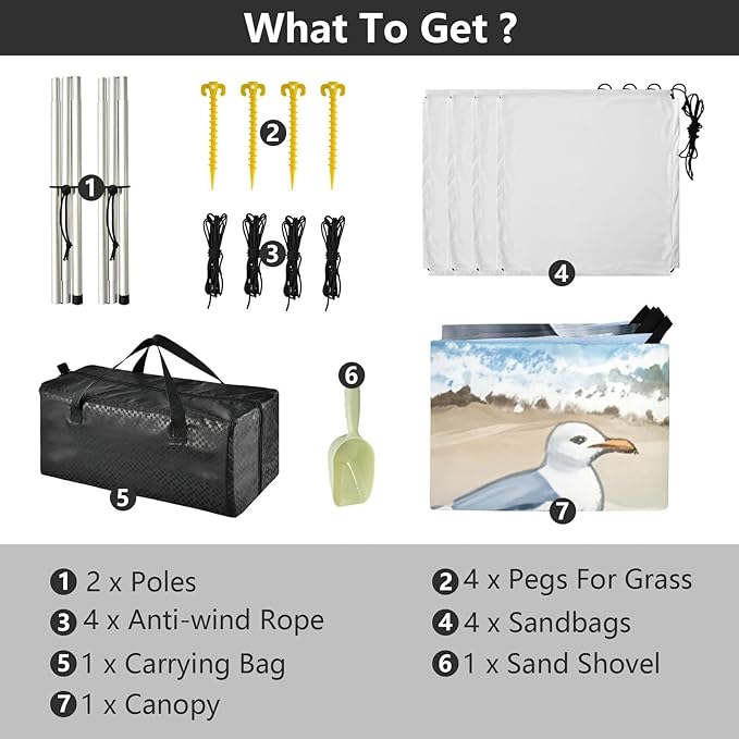 Beach Canopy with Windproof Ropes &amp Sandbags Beach Tent Sun Shade Sun Shelter for Camping Trips Fishing Backyard Fun or Picnics Seagull