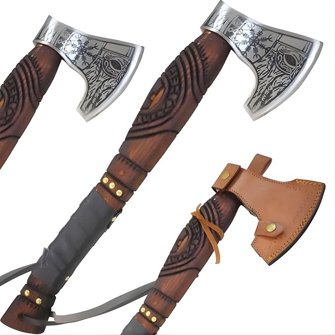 Medieval Style Viking Hatchet – Handmade Hand Forged Tomahawk Axe for Camping &amp Hunting (Brown)