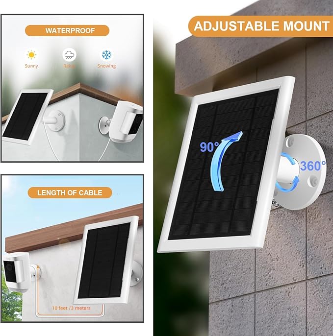 5W Solar Charger Compatible for Ring Camera with 10FT/3M Long Cable Compatible with Ring Spotlight Cam Plus/ProStick Up Cam/ProSpotlight Cam-3 Pack