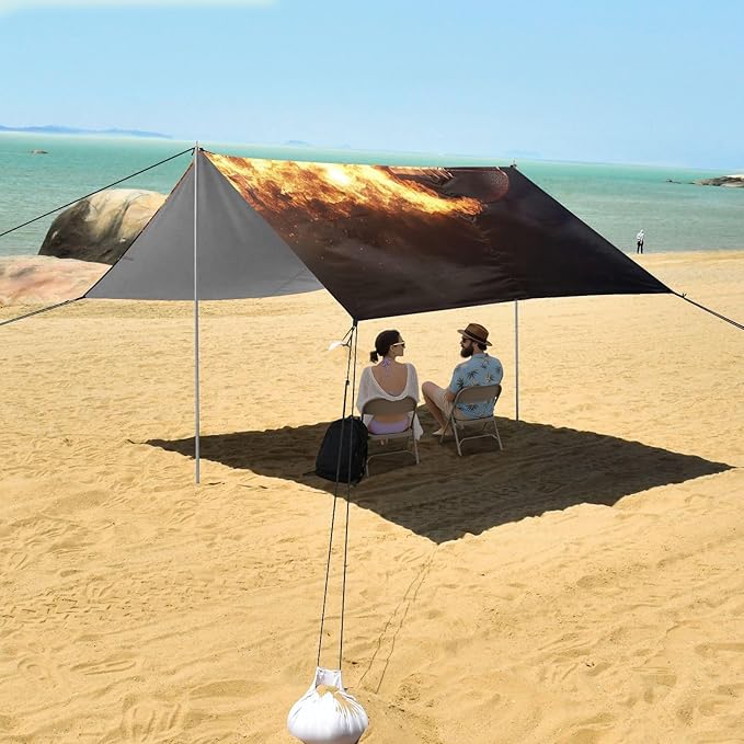 ALAZA Firing Football Beach Tent Sun Shelter UPF50+ Protection Beach Shade Canopy w/ 4 Sandbags for Outdoor Camping Fishing Backyard Fun Picnic 10x9 ft