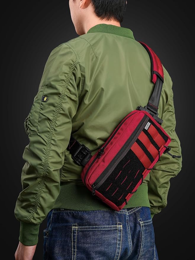 TACTICAL_GEEK Crossbody Shoulder Bag Multipurpose Daypack Chest Backpack Casual Sling Bag for Men &amp Women (L3C-Red)