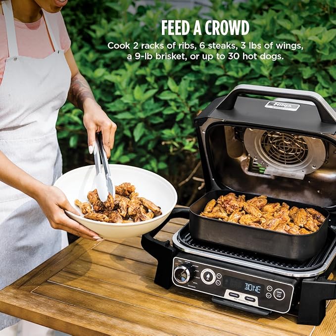 Ninja OG751 Woodfire Pro Outdoor Grill Built-In Thermometer7-in-1 Master GrillBBQ Smoker&amp Outdoor Air Fryer Plus BakeRoastDehydrate &amp BroilWoodfire TechnologyWeather-ResistantGrey XL