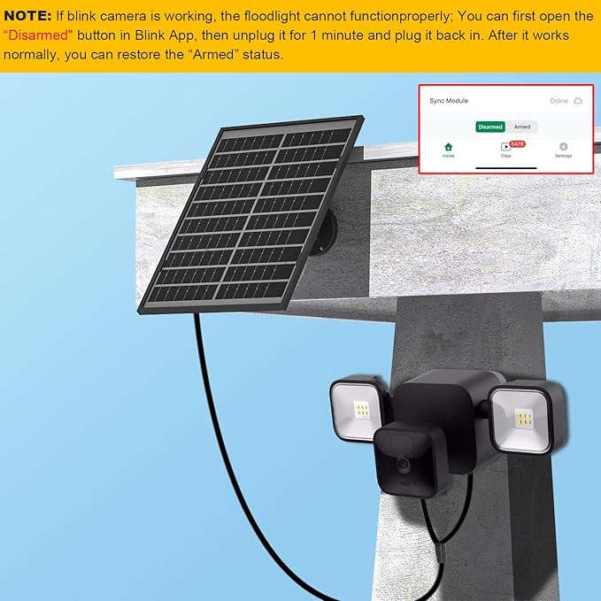 10W Solar Panel for All-New Blink Outdoor 4 /(3rd Gen) Floodlight Camera16.5Ft/5m Weatherproof Cable Power Your Blink Floodlight Camera Continuously (Floodlight &amp Cam NOT Included)