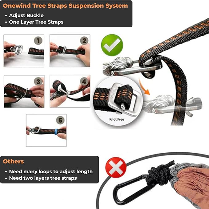 Onewind 11ft Ultralight Camping Hammock Portable Hammock 40D 1.7oz Nylon Ripstop with 2 * 12Ft Tree Straps for Camping Hiking Backpacking 11' x 55 Rock Gray