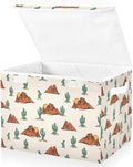 Storage Box Western Cactus Closet Storage Bins with Lids Foldable Oxford Fabric Storage Box for Home Bedroom Closet Office (16.5x12.6x11.8 in)
