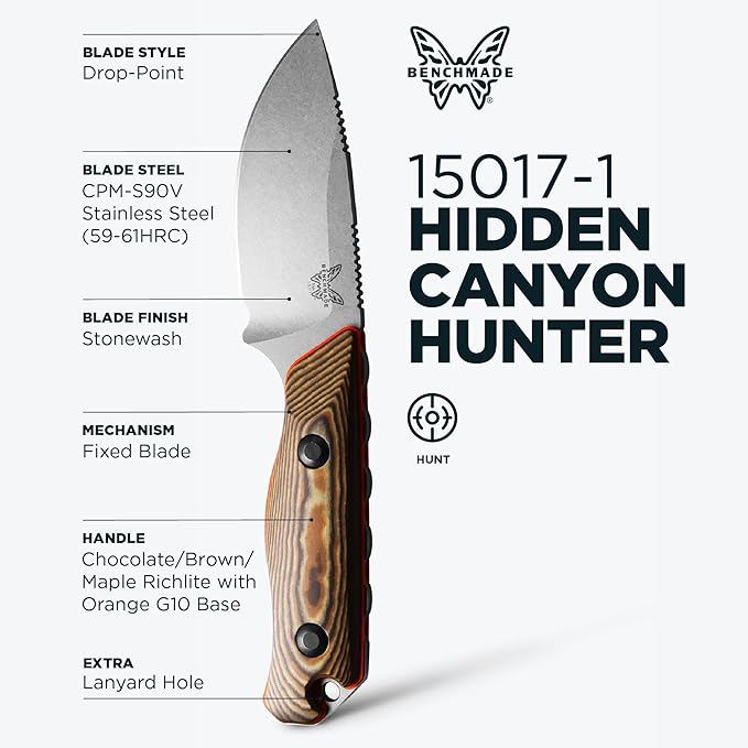 Benchmade - Hidden Canyon Hunter 15017-1 Fixed Blade Hunting Knife with Orange G10 Handle (15017-1)