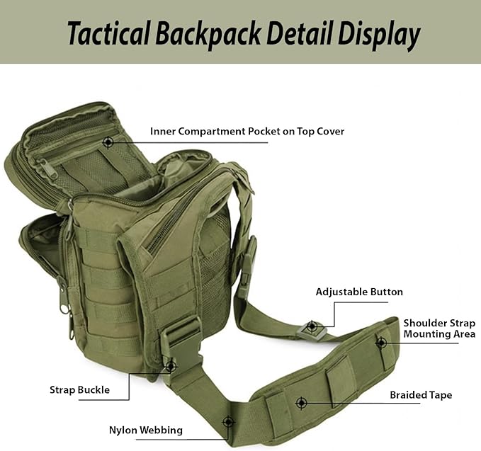 Tactical Backpack for MenMilitary Sport Bag Pack Sling Shoulder Backpack Tactical Crossbody Bag EDC Molle Assault Range Bag Chest Pack for Hiking Camping Outdoor - Green
